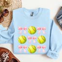 Medium Light Blue Softball Pink Bows Sports Coquette Vintage Inspired Soft Touch Cozy Fleece Sweatshirt