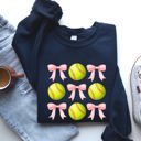 Medium Navy Softball Pink Bows Sports Coquette Vintage Inspired Soft Touch Cozy Fleece Sweatshirt