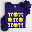 Large Purple Softball Pink Bows Sports Coquette Vintage Inspired Soft Touch Cozy Fleece Sweatshirt
