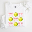 XXL White Softball Pink Bows Sports Coquette Vintage Inspired Soft Touch Cozy Fleece Sweatshirt