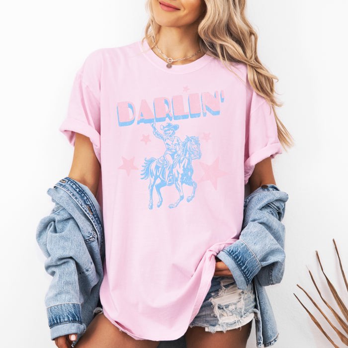 Darlin' Cowgirl Vintage Festival Western Horse Americana Charm Nostalgic Style Comfort Colors Tee