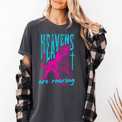 Heavens Are Roaring Tiger Faith Gospel Christian Botanical Heritage Bold Comfort Colors Tee