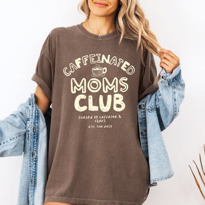 Caffeinated Mom's Club Coffee Lovers Americana Mother's Day Edition Comfort Colors Tee