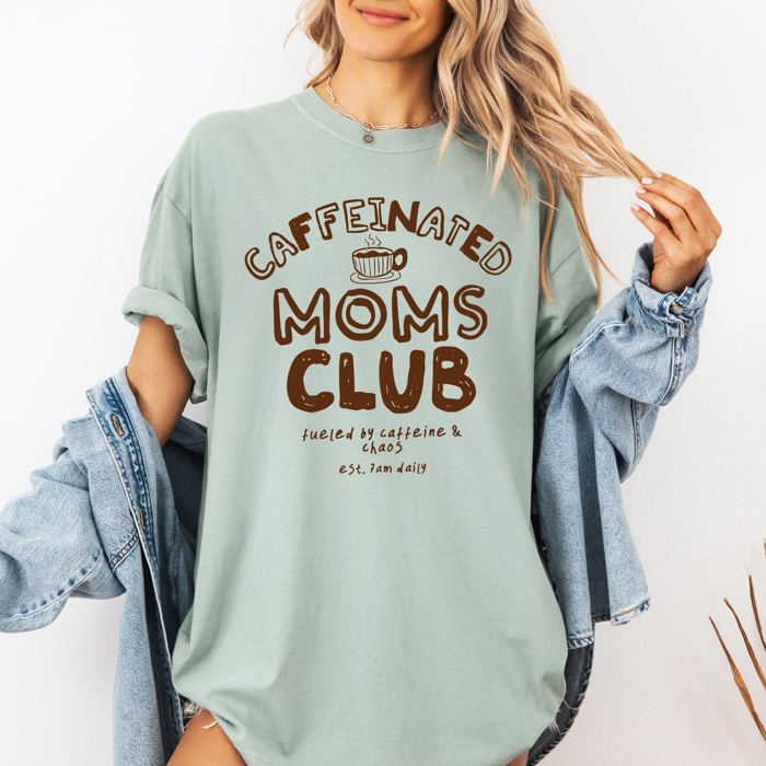 Caffeinated Mom's Club Coffee Lovers Americana Mother's Day Edition Comfort Colors Tee