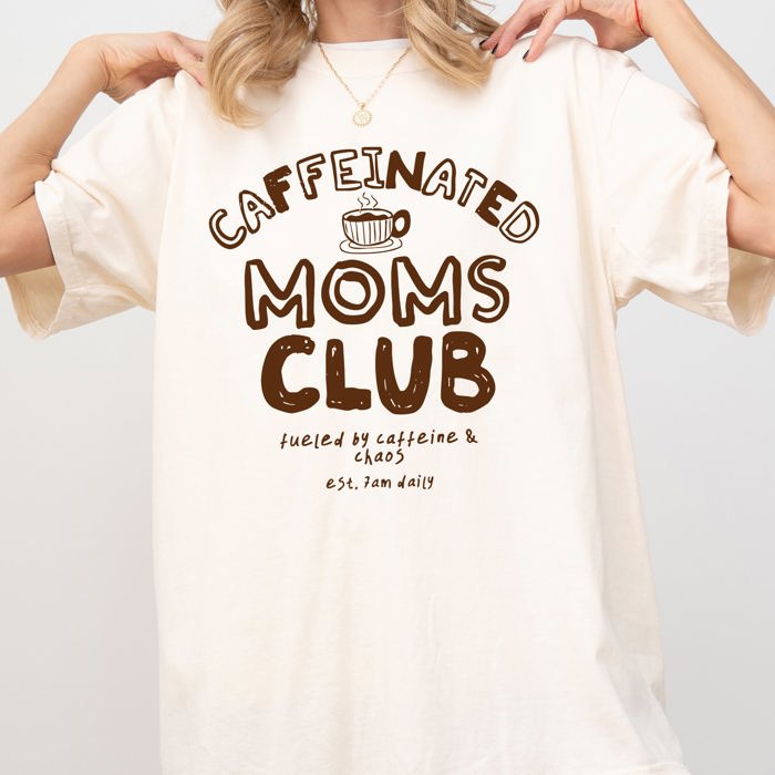 Caffeinated Mom's Club Coffee Lovers Americana Mother's Day Edition Comfort Colors Tee
