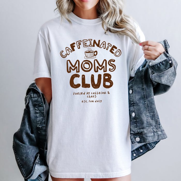 Caffeinated Mom's Club Coffee Lovers Americana Mother's Day Edition Comfort Colors Tee
