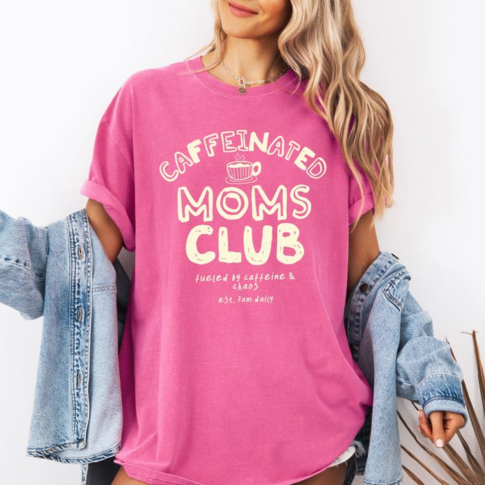 Caffeinated Mom's Club Coffee Lovers Americana Mother's Day Edition Comfort Colors Tee