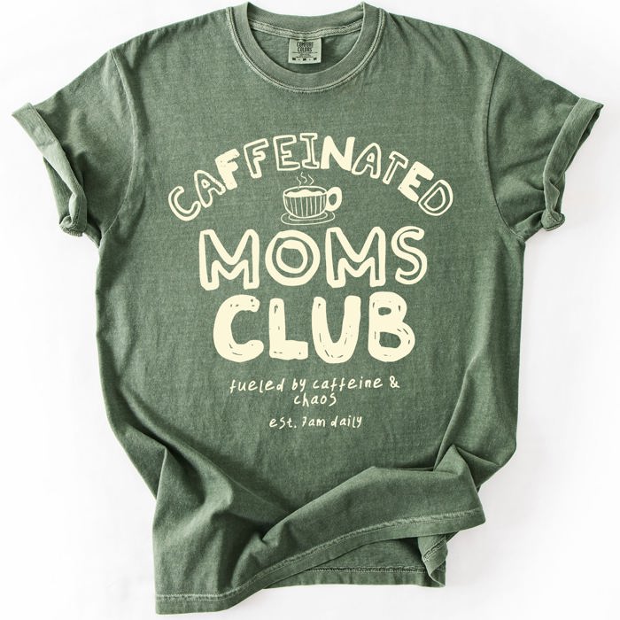 Caffeinated Mom's Club Coffee Lovers Americana Mother's Day Edition Comfort Colors Tee