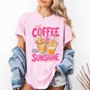 XL Blossom Light Pink Iced Coffee And Sunshine Caffeine Fueled Summer Morning Daily Vibe Comfort Colors Tee