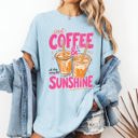 Large Chambray Baby Blue Iced Coffee And Sunshine Caffeine Fueled Summer Morning Daily Vibe Comfort Colors Tee