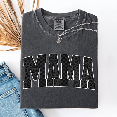 Mama Black Leopard And Checkered Pattern Motif Celebrating Mom Life For Everyday Wear Comfort Colors Tee