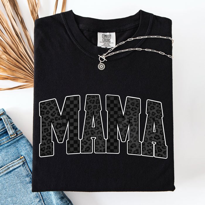Mama Black Leopard And Checkered Pattern Motif Celebrating Mom Life For Everyday Wear Comfort Colors Tee