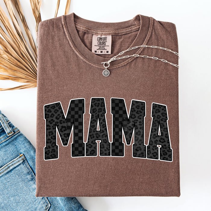 Mama Black Leopard And Checkered Pattern Motif Celebrating Mom Life For Everyday Wear Comfort Colors Tee