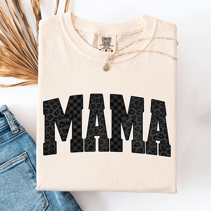 Mama Black Leopard And Checkered Pattern Motif Celebrating Mom Life For Everyday Wear Comfort Colors Tee