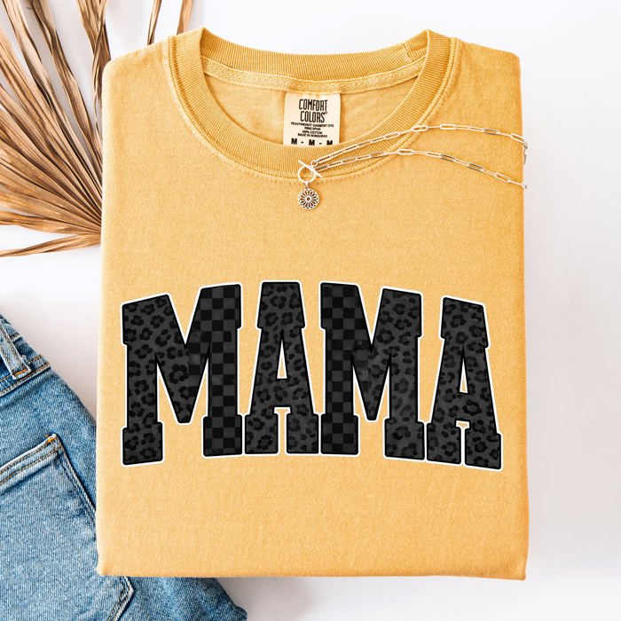 Mama Black Leopard And Checkered Pattern Motif Celebrating Mom Life For Everyday Wear Comfort Colors Tee