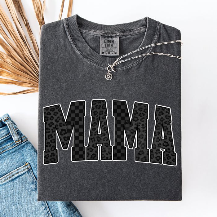 Mama Black Leopard And Checkered Pattern Motif Celebrating Mom Life For Everyday Wear Comfort Colors Tee