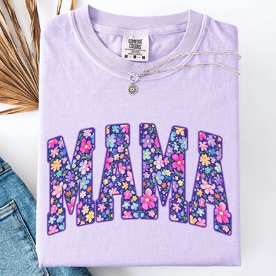Mama Bright Flowers Varsity Colorful Mother's Day Floral Celebration Design Comfort Colors Tee