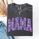 XXL Pepper Dark Gray Mama Bright Flowers Varsity Colorful Mother's Day Floral Celebration Design Comfort Colors Tee