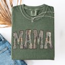 Large Moss Dark Green Mama Camo Leopard Print Checkered Pattern Mother's Day Designed For Busy Moms Comfort Colors Tee