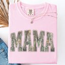 Small Blossom Light Pink Mama Camo Leopard Print Checkered Pattern Mother's Day Designed For Busy Moms Comfort Colors Tee