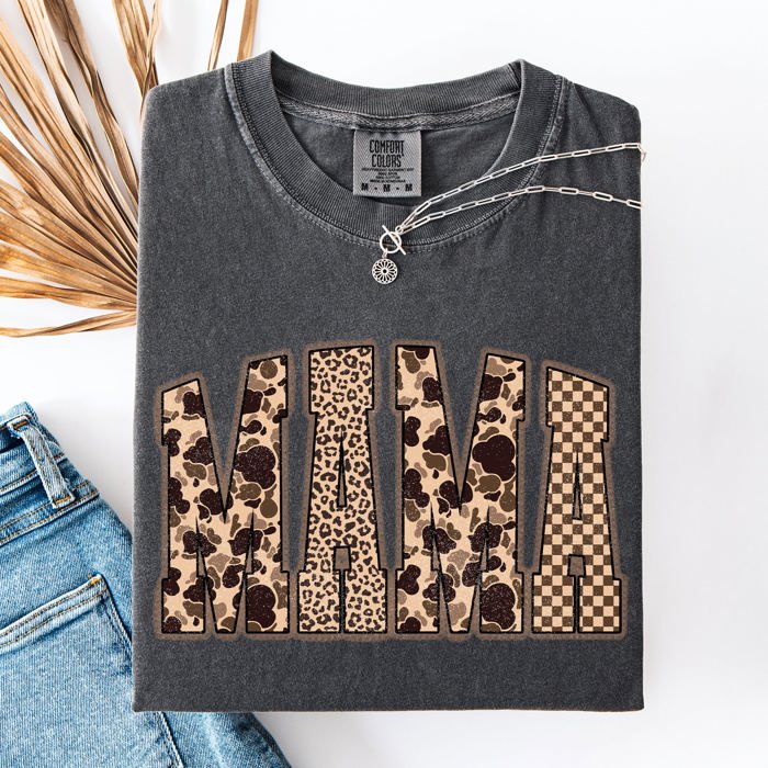 Mama Leopard Print With Camo Checkered Accent For Daily Moments Comfort Colors Tee