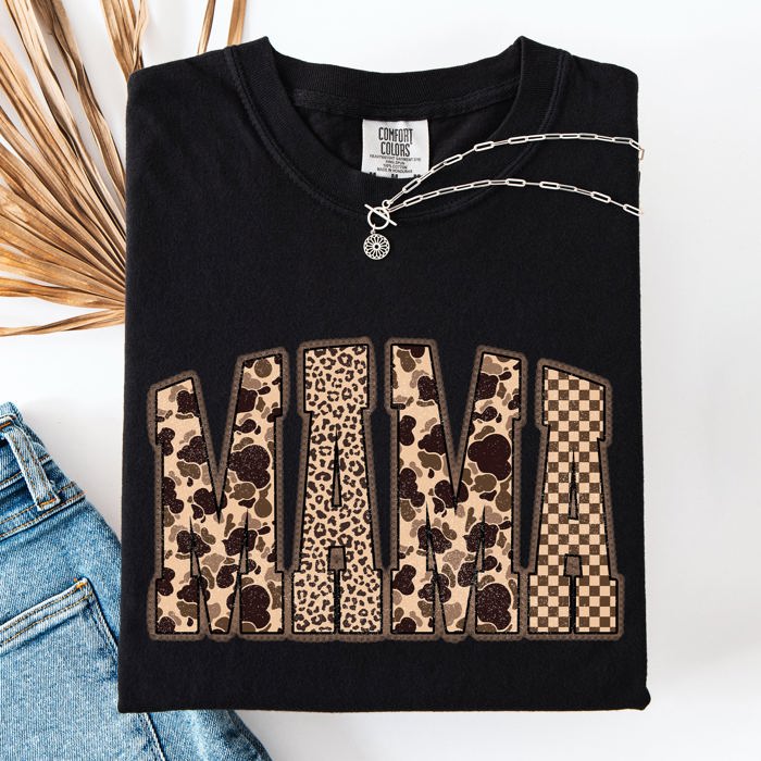 Mama Leopard Print With Camo Checkered Accent For Daily Moments Comfort Colors Tee