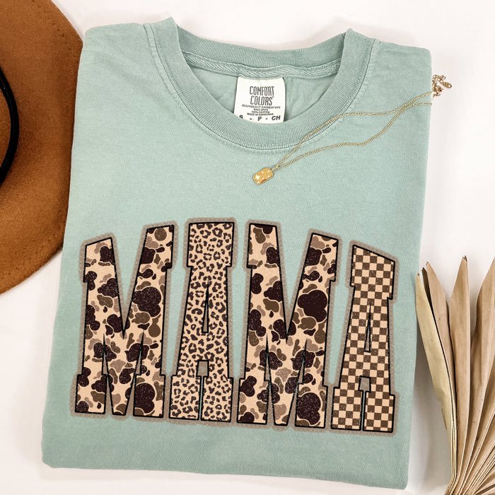Mama Leopard Print With Camo Checkered Accent For Daily Moments Comfort Colors Tee