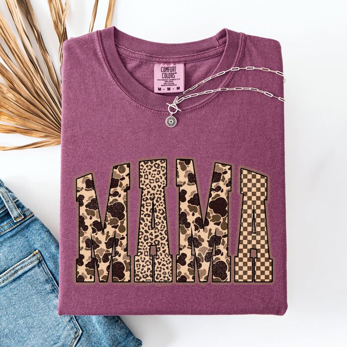 Mama Leopard Print With Camo Checkered Accent For Daily Moments Comfort Colors Tee