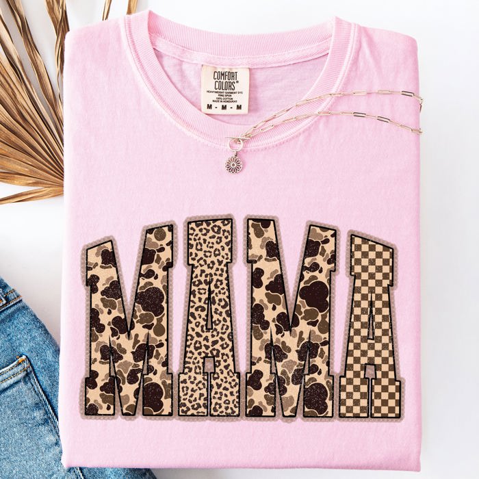 Mama Leopard Print With Camo Checkered Accent For Daily Moments Comfort Colors Tee