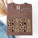 Medium Espresso Brown Mama Leopard Print With Camo Checkered Accent For Daily Moments Comfort Colors Tee