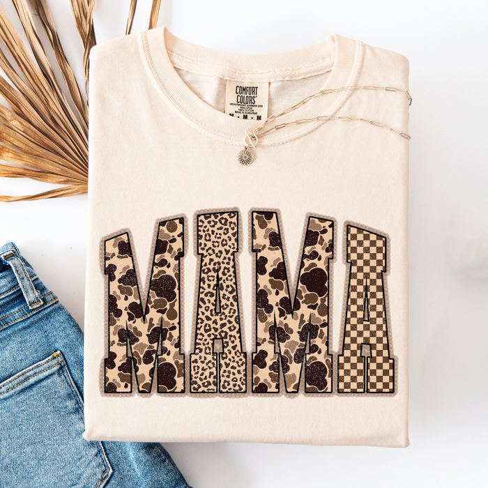 Mama Leopard Print With Camo Checkered Accent For Daily Moments Comfort Colors Tee