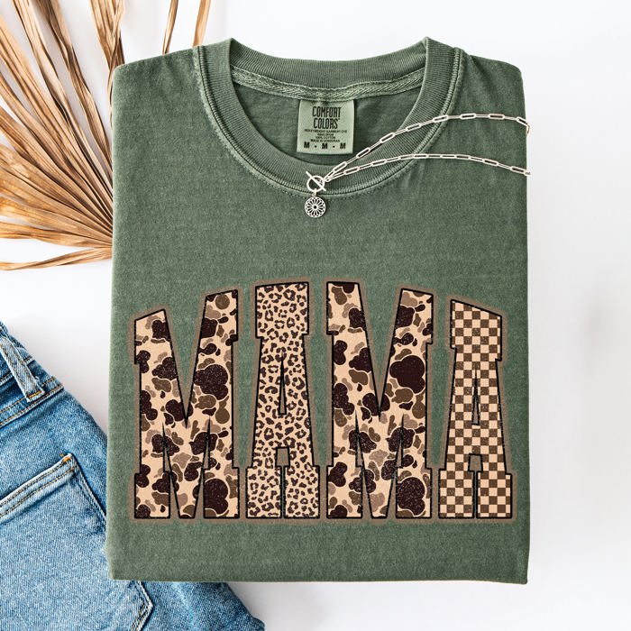 Mama Leopard Print With Camo Checkered Accent For Daily Moments Comfort Colors Tee