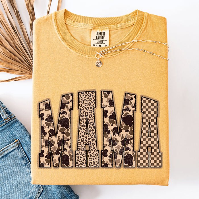 Mama Leopard Print With Camo Checkered Accent For Daily Moments Comfort Colors Tee
