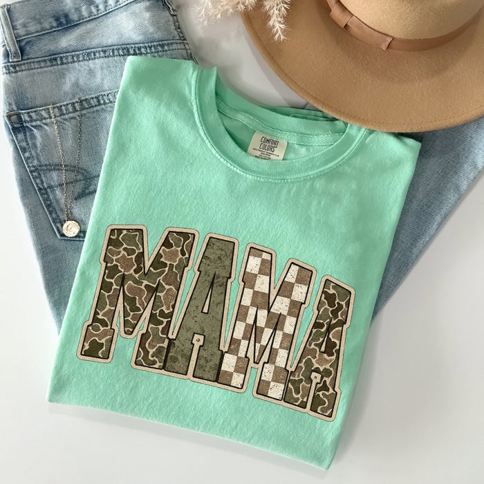 Mama Leopard Print Camo Checkered Mother's Day Varsity Design Collection Comfort Colors Tee