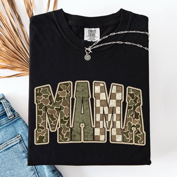 Mama Leopard Print Camo Checkered Mother's Day Varsity Design Collection Comfort Colors Tee
