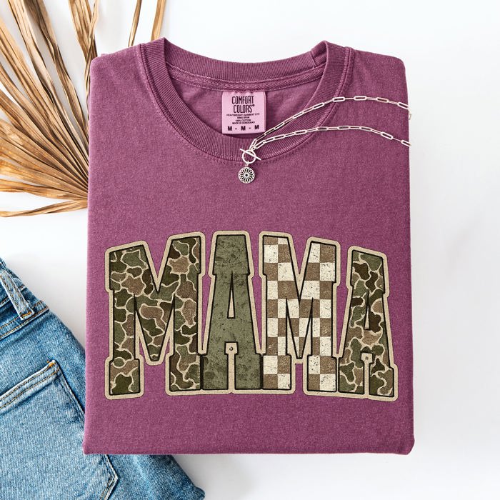 Mama Leopard Print Camo Checkered Mother's Day Varsity Design Collection Comfort Colors Tee