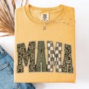 XL Mustard Mama Leopard Print Camo Checkered Mother's Day Varsity Design Collection Comfort Colors Tee