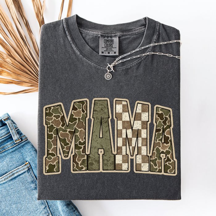 Mama Leopard Print Camo Checkered Mother's Day Varsity Design Collection Comfort Colors Tee
