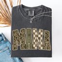 XXXL Pepper Dark Gray Mama Leopard Print Camo Checkered Mother's Day Varsity Design Collection Comfort Colors Tee