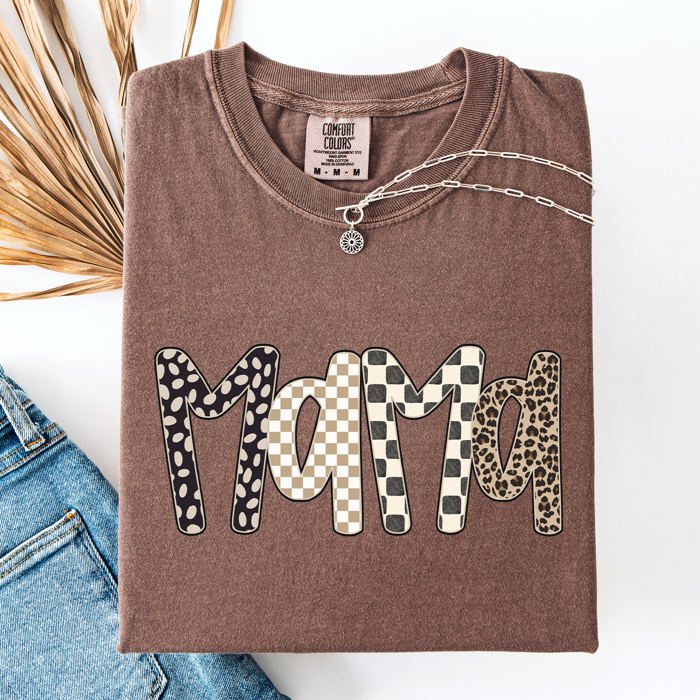 Mama Leopard Print Checkered Pattern Bold Everyday Mom Life Signature Comfort Colors Tee