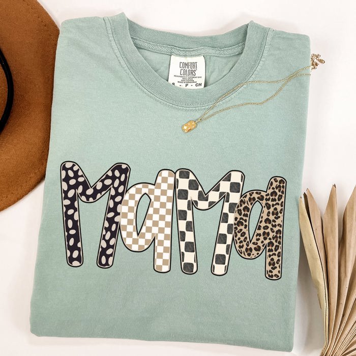 Mama Leopard Print Checkered Pattern Bold Everyday Mom Life Signature Comfort Colors Tee