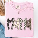 Small Blossom Light Pink Mama Leopard Print Checkered Pattern Bold Everyday Mom Life Signature Comfort Colors Tee