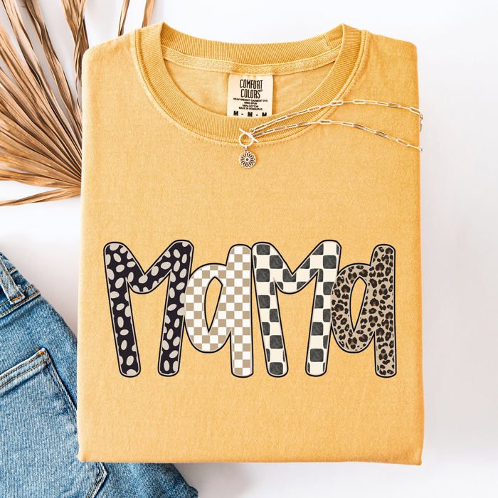 Mama Leopard Print Checkered Pattern Bold Everyday Mom Life Signature Comfort Colors Tee