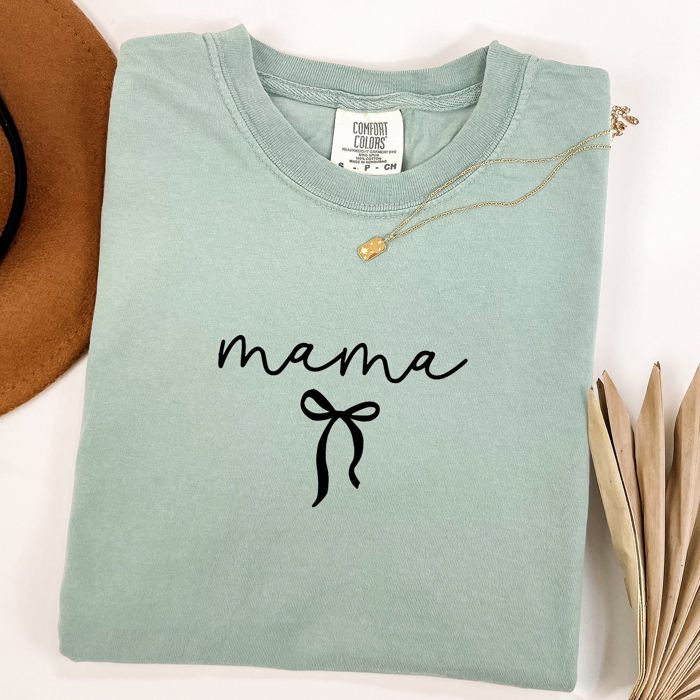 Mama Minimalist Ribbon Leopard Print With Checkered Accent Mother's Day Comfort Colors Tee
