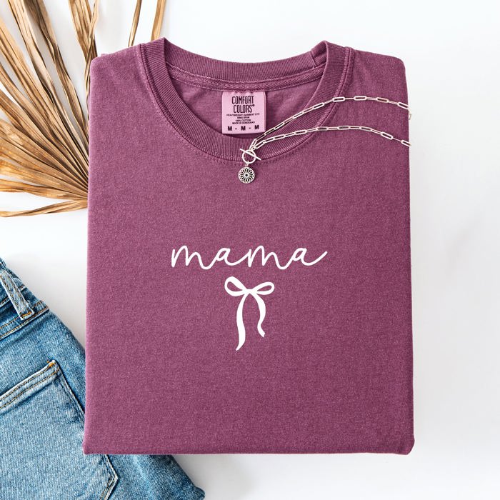 Mama Minimalist Ribbon Leopard Print With Checkered Accent Mother's Day Comfort Colors Tee