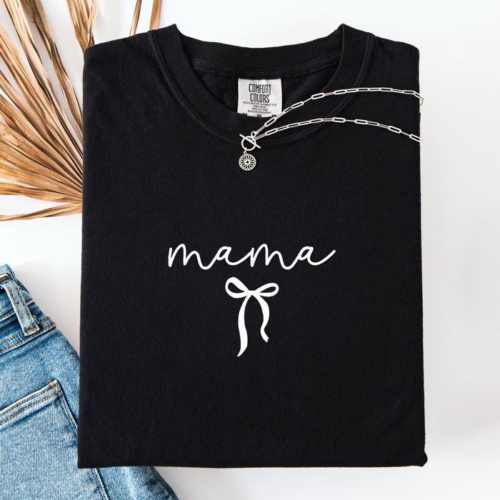 Mama Minimalist Ribbon Leopard Print With Checkered Accent Mother's Day Comfort Colors Tee
