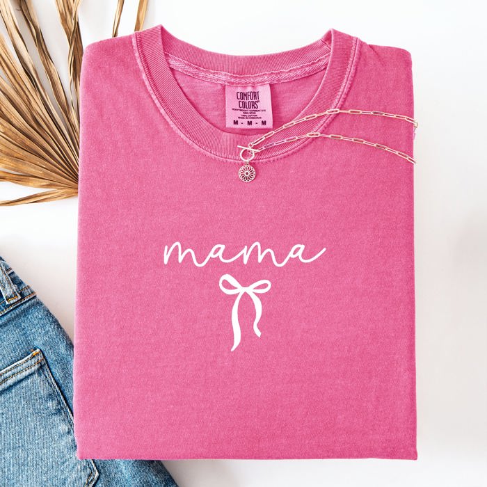 Mama Minimalist Ribbon Leopard Print With Checkered Accent Mother's Day Comfort Colors Tee