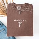 XL Espresso Brown Mama Minimalist Ribbon Leopard Print With Checkered Accent Mother's Day Comfort Colors Tee
