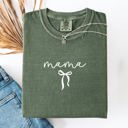 Medium Moss Dark Green Mama Minimalist Ribbon Leopard Print With Checkered Accent Mother's Day Comfort Colors Tee