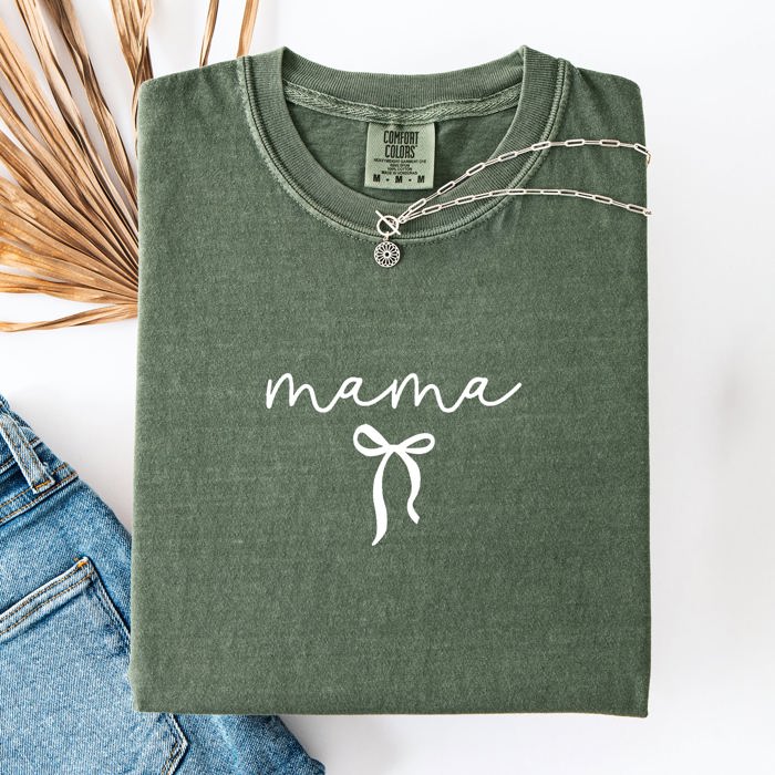Mama Minimalist Ribbon Leopard Print With Checkered Accent Mother's Day Comfort Colors Tee